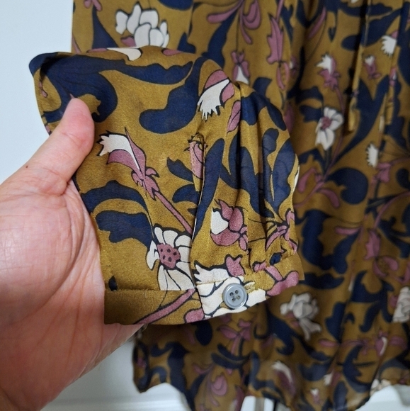 Ann Taylor LOFT Womens Chiffon Floral V-Neck Tie Blouse Longsleeve - Picture 5 of 8